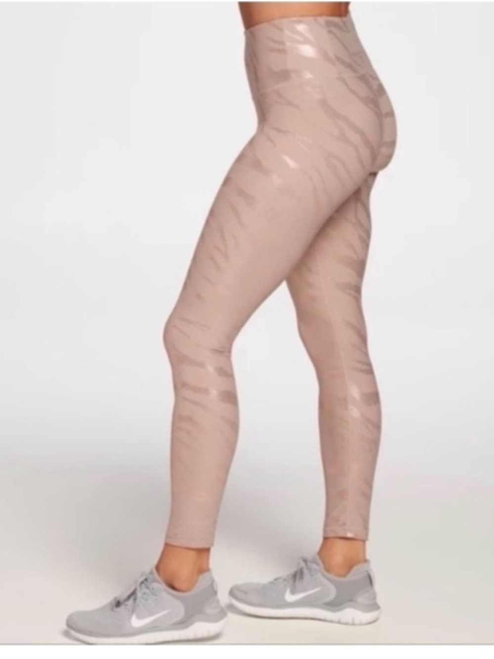 NWT CALIA Energize High-Waist Shimmer Zebra Leggings - Taupe